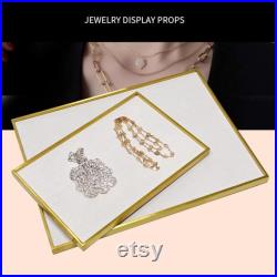 Velvet Jewelry Display Tray Gold Edge Stainless Steel Organizer