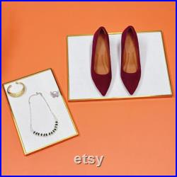 Velvet Jewelry Display Tray Gold Edge Stainless Steel Organizer