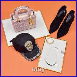 Velvet Jewelry Display Tray Gold Edge Stainless Steel Organizer