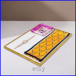 Velvet Jewelry Display Tray Gold Edge Stainless Steel Organizer Velvet Jewelry Display Tray Gold Edge Stainless Steel Organizer