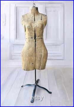 Victorian Dress Form, Antique Adjustable Dress Form, Antique Mannequin Stand, Antique Dress Shop Display, Metal Stand, French Country Decor