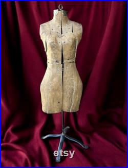 Victorian Dress Form, Antique Adjustable Dress Form, Antique Mannequin Stand, Antique Dress Shop Display, Metal Stand, French Country Decor