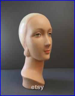 Vintage 1920s Mannequin Head Art Deco, Hat Store Display, Plaster or Composition, issues, sloppy repaint