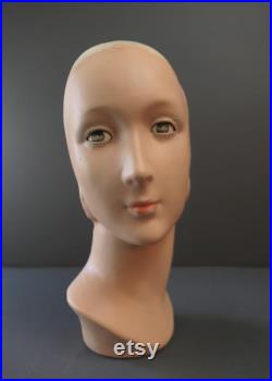Vintage 1920s Mannequin Head Art Deco, Hat Store Display, Plaster or Composition, issues, sloppy repaint
