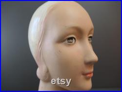 Vintage 1920s Mannequin Head Art Deco, Hat Store Display, Plaster or Composition, issues, sloppy repaint