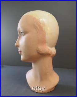 Vintage 1920s Mannequin Head Art Deco, Hat Store Display, Plaster or Composition, issues, sloppy repaint