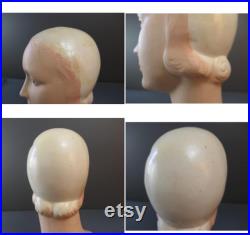 Vintage 1920s Mannequin Head Art Deco, Hat Store Display, Plaster or Composition, issues, sloppy repaint