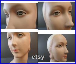 Vintage 1920s Mannequin Head Art Deco, Hat Store Display, Plaster or Composition, issues, sloppy repaint