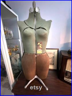 Vintage 1930 1940's White 6 Section Fully Adjustable Dress Form Size A Cast Iron Base Mannequin Great for Boutique Clothing Display