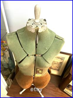 Vintage 1930 1940's White 6 Section Fully Adjustable Dress Form Size A Cast Iron Base Mannequin Great for Boutique Clothing Display