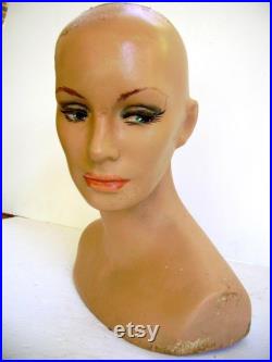 Vintage 1930's Lady Mannequin Head Store Display Manniquin Head Display Halloween Gypsy Hat Display Old Dept Store Mannequin Head