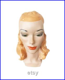 Vintage 1940s Style Mannequin Head with Red Hair, One Of A Kind by Marge Crunkleton, Reproduction Hat Mannequin, Department Store Mannequin