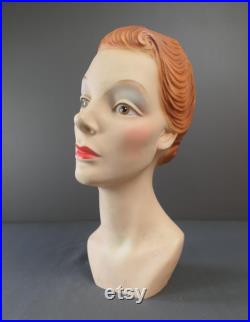 Vintage 1950s Mannequin Display Head for Store Counter, Small, 3 4 size, Jewelry, Plastic