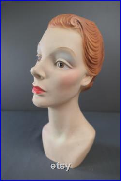 Vintage 1950s Mannequin Display Head for Store Counter, Small, 3 4 size, Jewelry, Plastic