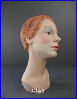 Vintage 1950s Mannequin Display Head for Store Counter, Small, 3 4 size, Jewelry, Plastic