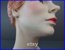 Vintage 1950s Mannequin Display Head for Store Counter, Small, 3 4 size, Jewelry, Plastic