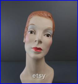 Vintage 1950s Mannequin Display Head for Store Counter, Small, 3 4 size, Jewelry, Plastic