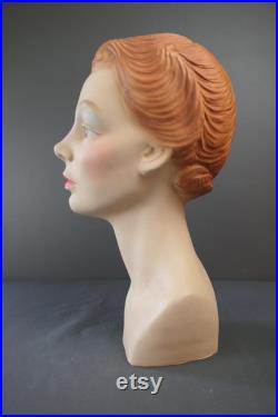 Vintage 1950s Mannequin Display Head for Store Counter, Small, 3 4 size, Jewelry, Plastic