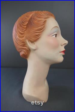 Vintage 1950s Mannequin Display Head for Store Counter, Small, 3 4 size, Jewelry, Plastic