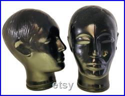 Vintage 1970's Glass Mannequin Heads With Hair Detail a Pair