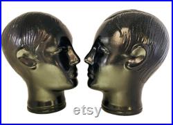 Vintage 1970's Glass Mannequin Heads With Hair Detail a Pair