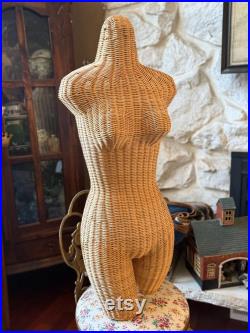 Vintage 1970s 80s Wicker Dress Form Mannequin Female Form