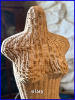 Vintage 1970s 80s Wicker Dress Form Mannequin Female Form