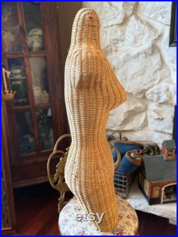 Vintage 1970s 80s Wicker Dress Form Mannequin Female Form