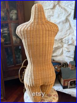 Vintage 1970s 80s Wicker Dress Form Mannequin Female Form