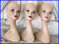 Vintage 3x Christian Dior Wig Head Hat Head Mannequin Display Head