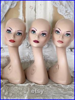 Vintage 3x Christian Dior Wig Head Hat Head Mannequin Display Head