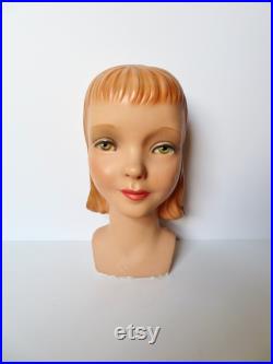 Vintage 40s 50s Plaster Young Woman's Teenage Girl Mannequin Head Millinery Bust Blonde Shoulders Numbered Hat Display Mid Century MCM Chalk