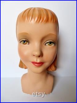 Vintage 40s 50s Plaster Young Woman's Teenage Girl Mannequin Head Millinery Bust Blonde Shoulders Numbered Hat Display Mid Century MCM Chalk