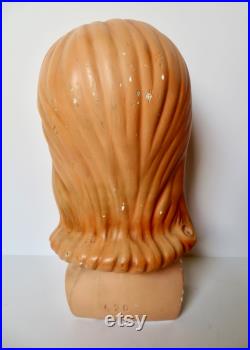 Vintage 40s 50s Plaster Young Woman's Teenage Girl Mannequin Head Millinery Bust Blonde Shoulders Numbered Hat Display Mid Century MCM Chalk