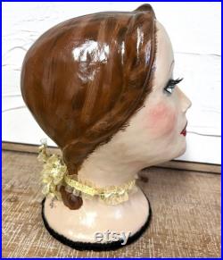 Vintage 40s look Female Mannequin Head Bust Hat Display Paper Mache OOAK