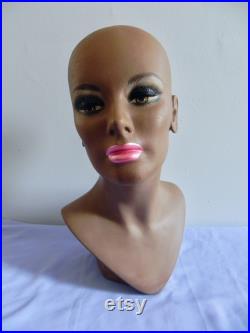 Vintage 60s 70s Mannequin Head Mod Makeup Dark Skin