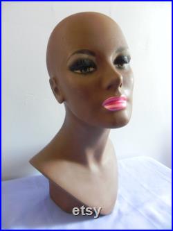 Vintage 60s 70s Mannequin Head Mod Makeup Dark Skin
