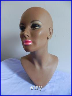 Vintage 60s 70s Mannequin Head Mod Makeup Dark Skin