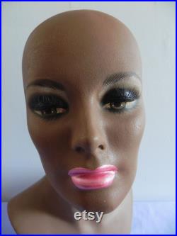 Vintage 60s 70s Mannequin Head Mod Makeup Dark Skin