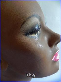 Vintage 60s 70s Mannequin Head Mod Makeup Dark Skin