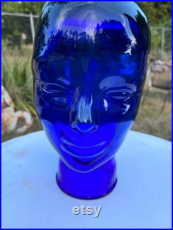 Vintage 70s Cobalt Blue Glass Mannequin Head BOHO Display Head Art Piece