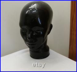 Vintage Black Glass Head Mannequin Made in Spain