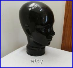 Vintage Black Glass Head Mannequin Made in Spain