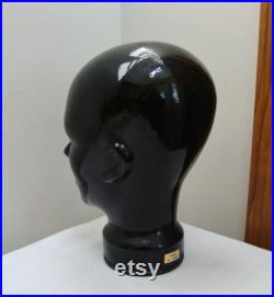 Vintage Black Glass Head Mannequin Made in Spain