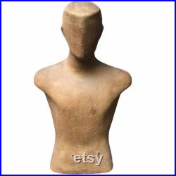 Vintage Burlap Fiberglass Male Mannequin Torso Head Faceless Modern Funky Decor