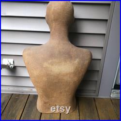 Vintage Burlap Fiberglass Male Mannequin Torso Head Faceless Modern Funky Decor