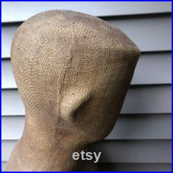 Vintage Burlap Fiberglass Male Mannequin Torso Head Faceless Modern Funky Decor