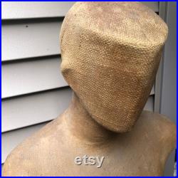 Vintage Burlap Fiberglass Male Mannequin Torso Head Faceless Modern Funky Decor