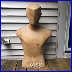 Vintage Burlap Fiberglass Male Mannequin Torso Head Faceless Modern Funky Decor