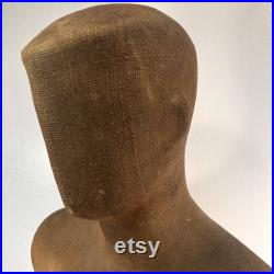 Vintage Burlap Fiberglass Male Mannequin Torso Head Faceless Modern Funky Decor